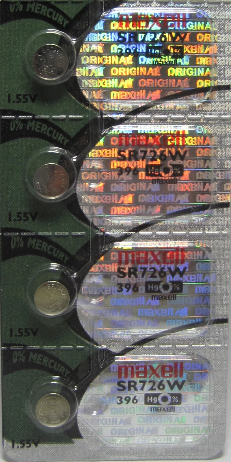 4 Maxell 396 SR726W Silver Oxide Batteries Hologram