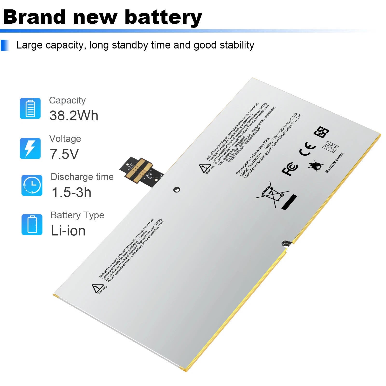 G3HTA027H Battery for Microsoft Surface Pro 4 1724 12.3" Tablet Core i5 DYNR01