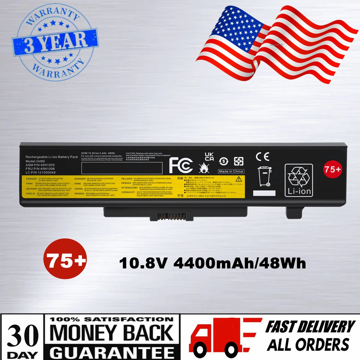 Battery for Lenovo Y480 Y580 G480 G580 Z380 Z480 Z580 L11S6Y01 L11L6Y01 45N1043