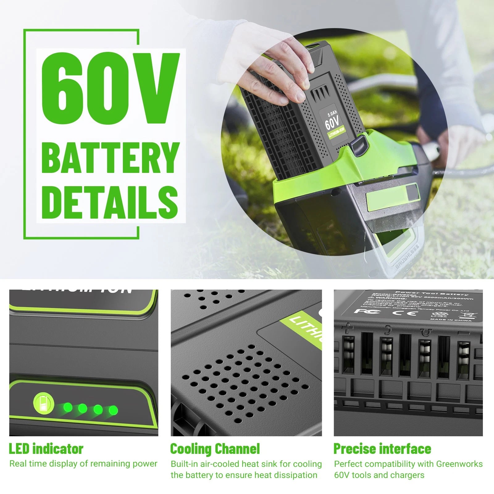 60V 5.0Ah for Greenworks Pro 60V Max Li-Ion Battery LB60A00 LB60A02 LB60A03