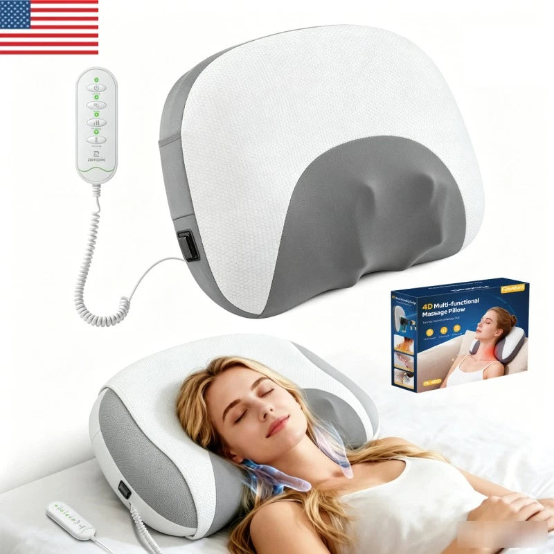 Contour Gel Shiatsu Kneading Rolling Vibration Heating Neck Massager Pillow Gray