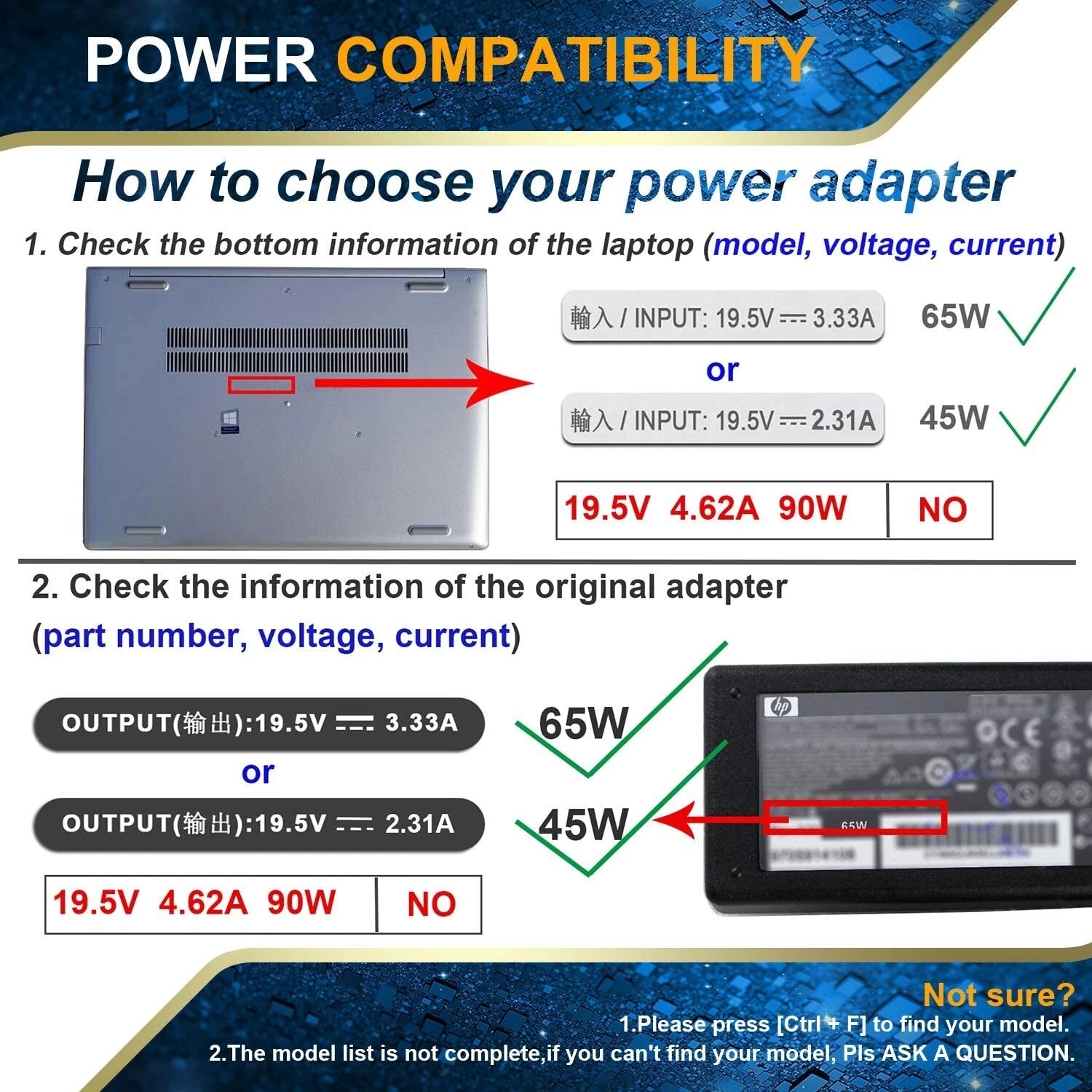 65W AC Adapter Charger For HP ProBook 450 430 440 446 455 470 G3 G5 G4 G6 G7