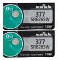MuRata 377 Silver Oxide Button Battery (2 Pack)