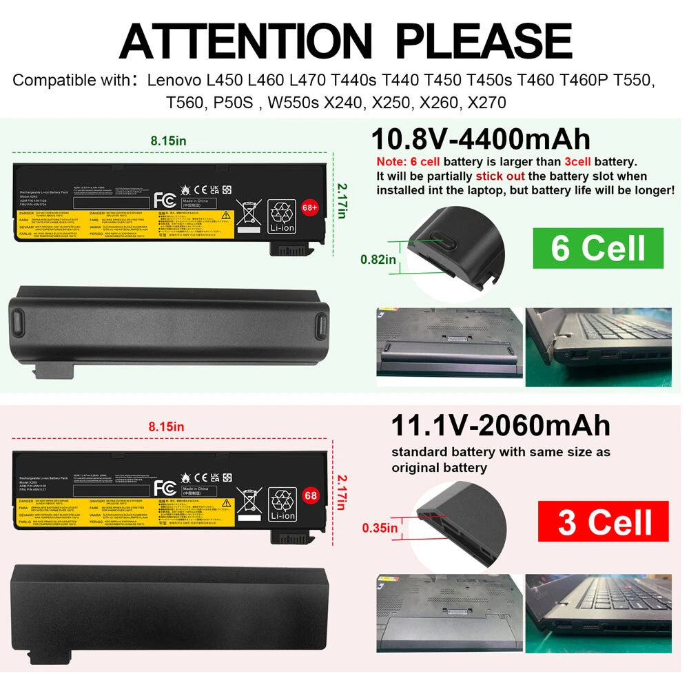 ?68+ Battery For Lenovo ThinkPad T440 T440s T450 T450s T460 W550s X240 X250 L450