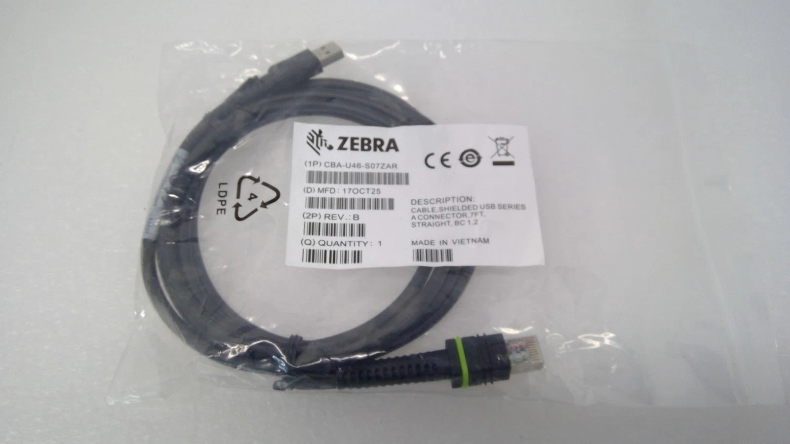 LOT OF 3 NEW Zebra Motorola DS3608 Cable CBA-U46-S07ZAR USB Series A Connector