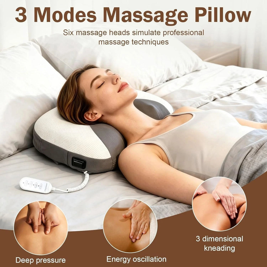 Contour Gel Shiatsu Kneading Rolling Vibration Heating Neck Massager Pillow Gray