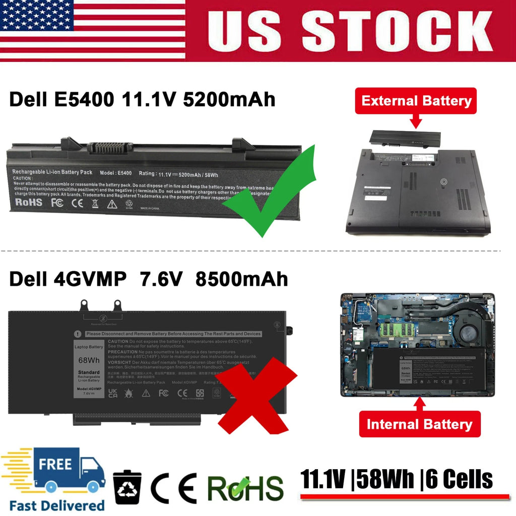 6 Cell Battery for Dell Latitude E5400 E5500 E5410 E5510 KM742 RM668 PX644H US