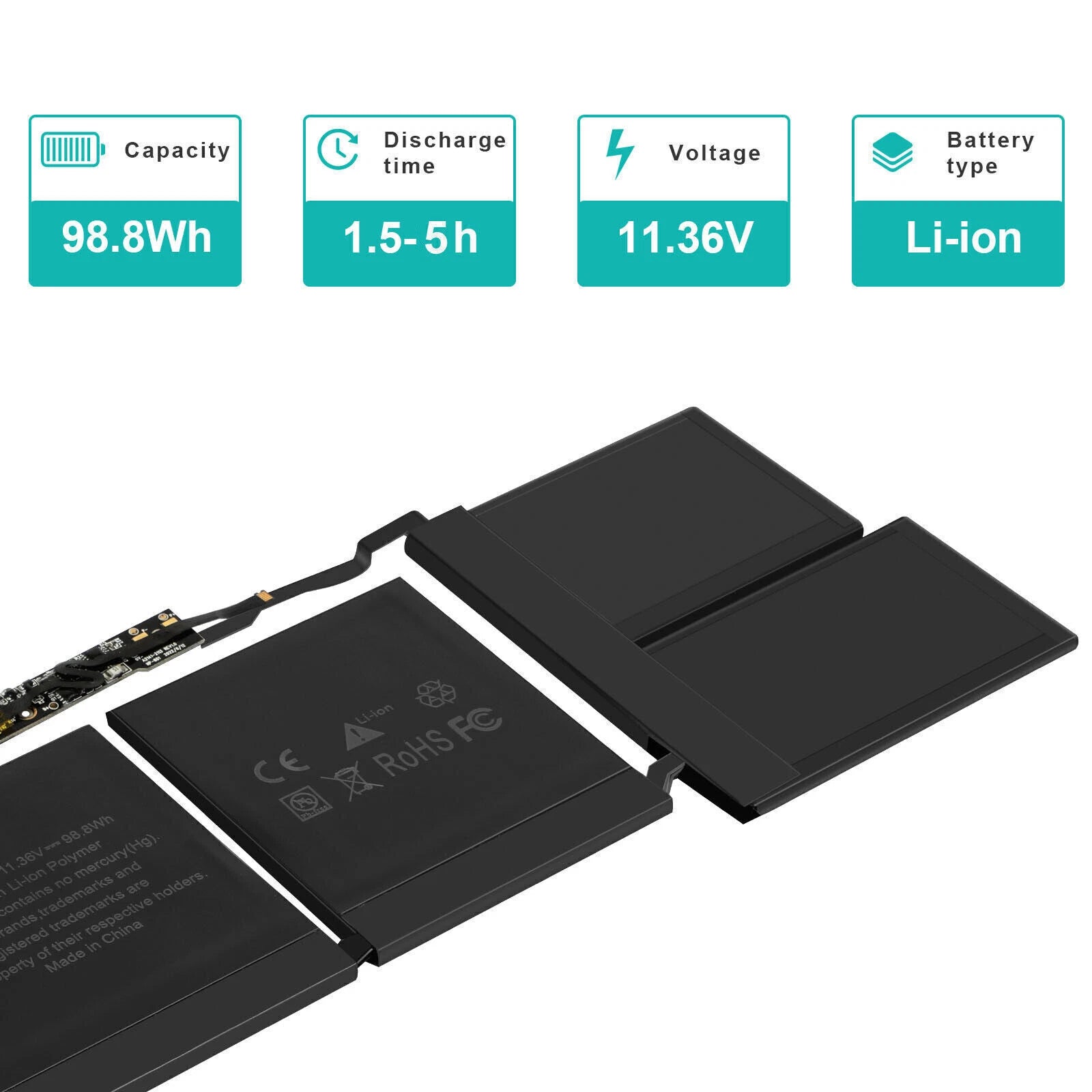 A2113 Battery for MacBook Pro Retina 16" Model A2141 2019 2020 Year 98.8Wh FAST