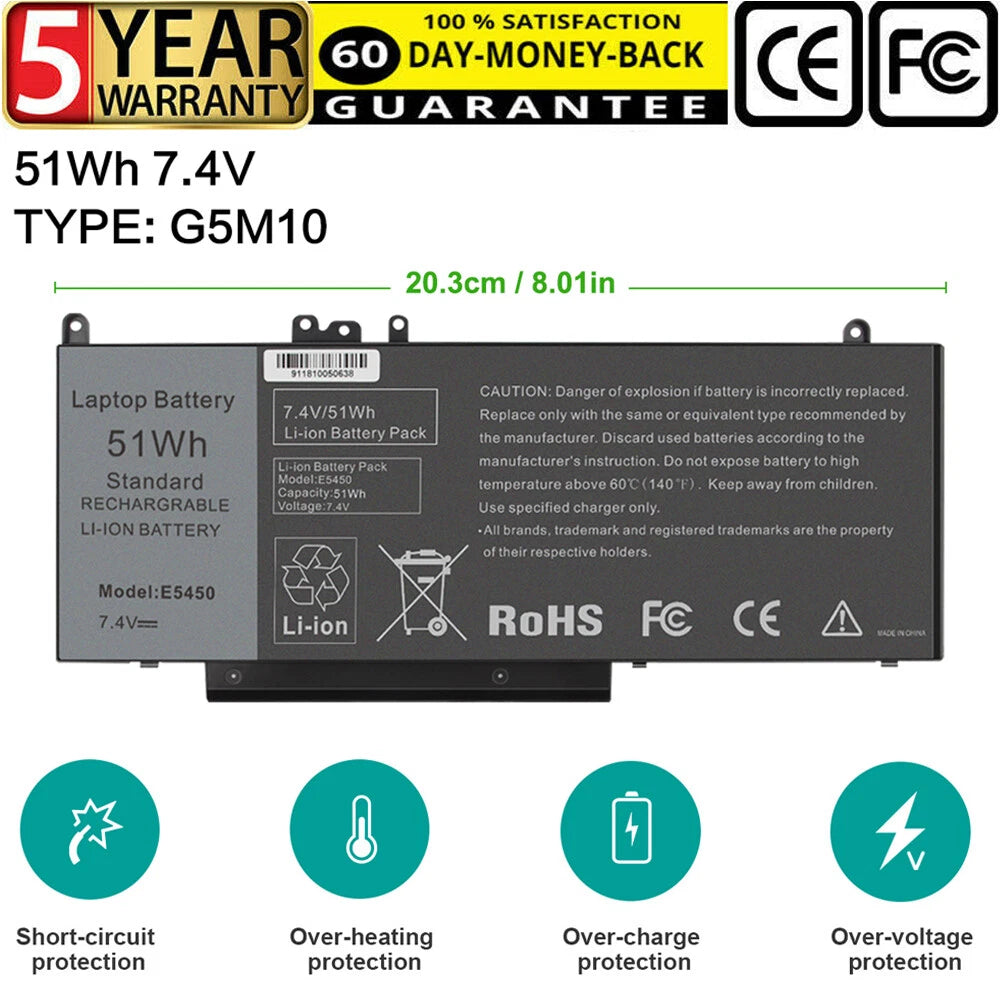 Laptop Battery for Dell Latitude E5450 E5550 E5250 Notebook Laptop 15.6" G5M10