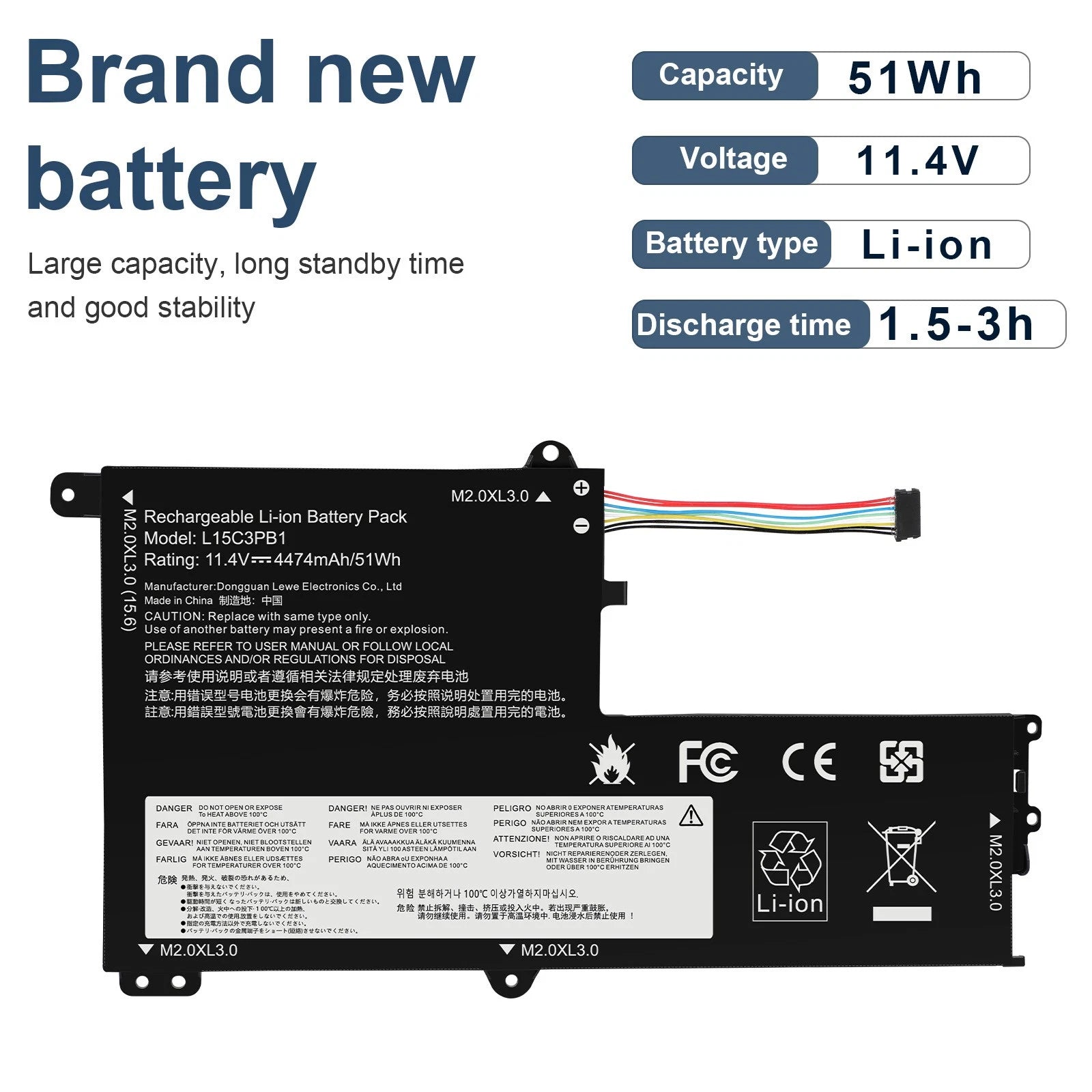 BATTERY L15C3PB1 L15M3PB0 L15C3PB1 FOR LENOVO IdeaPad 330S-14AST 330S-14IKB 51WH