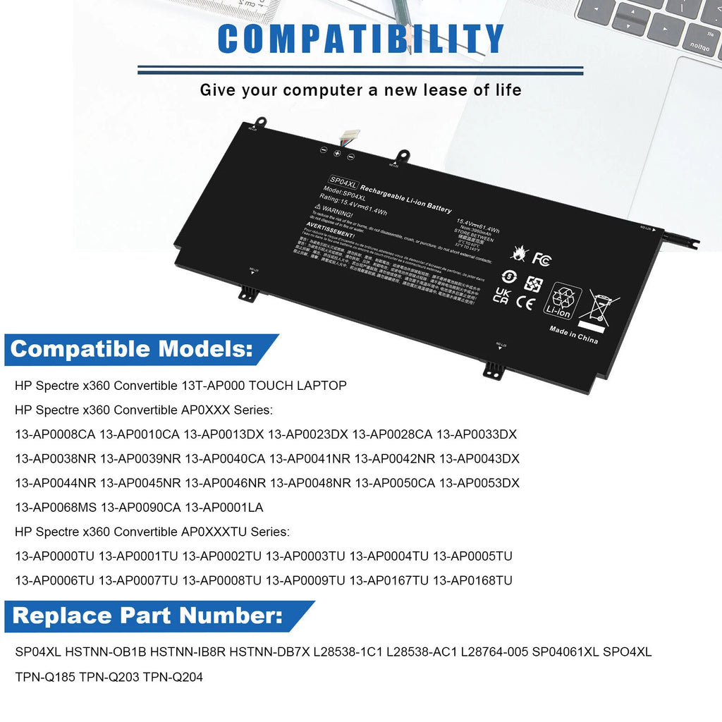SP04XL Laptop Battery for HP Spectre X360 13-AP HSTNN-OB1B L28538-AC1 L28764-005