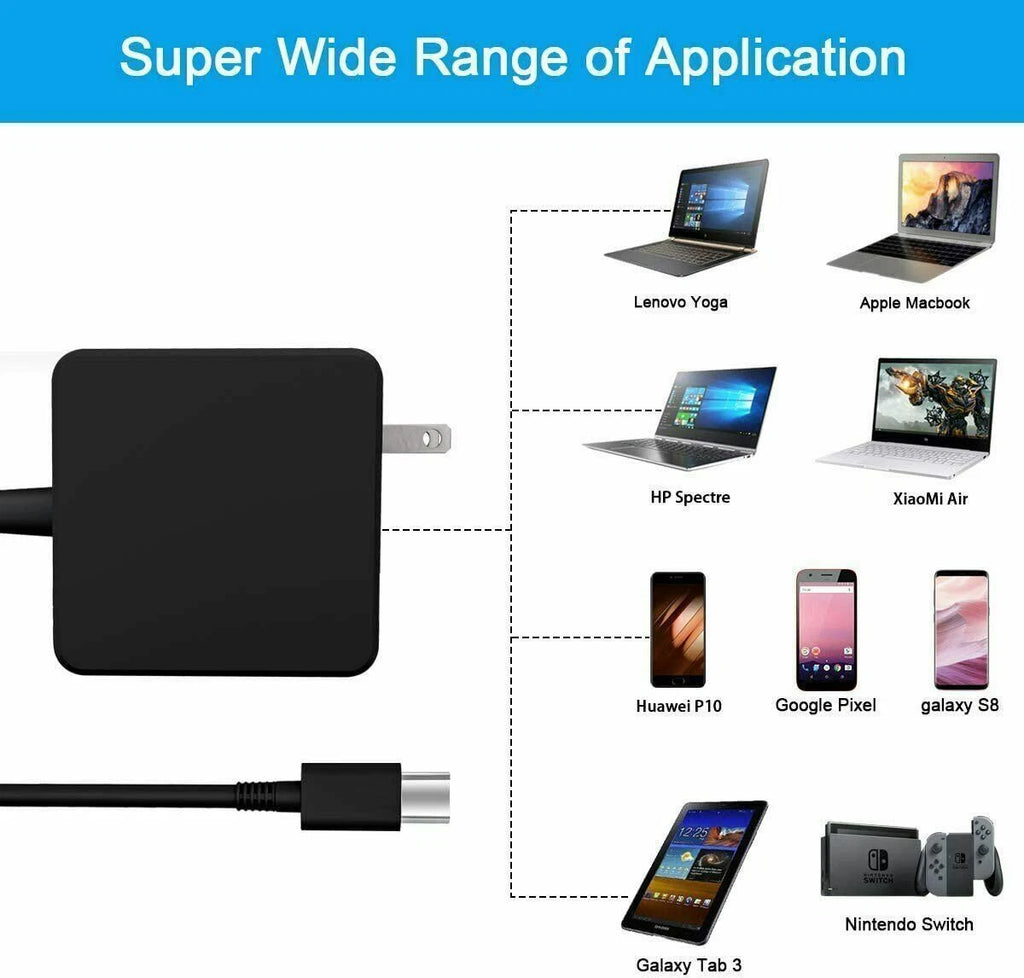 65W Wall Type C USB-C AC Adapter Laptop Charger Universal Power Supply Cord