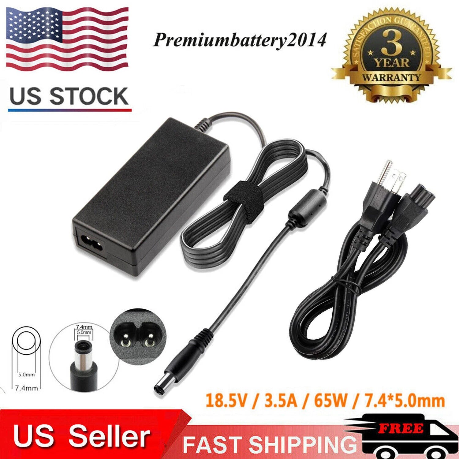 65W AC Adapter Charger Power for HP Elitebook 8460p 8470p 8460w 8560p 8570p USA