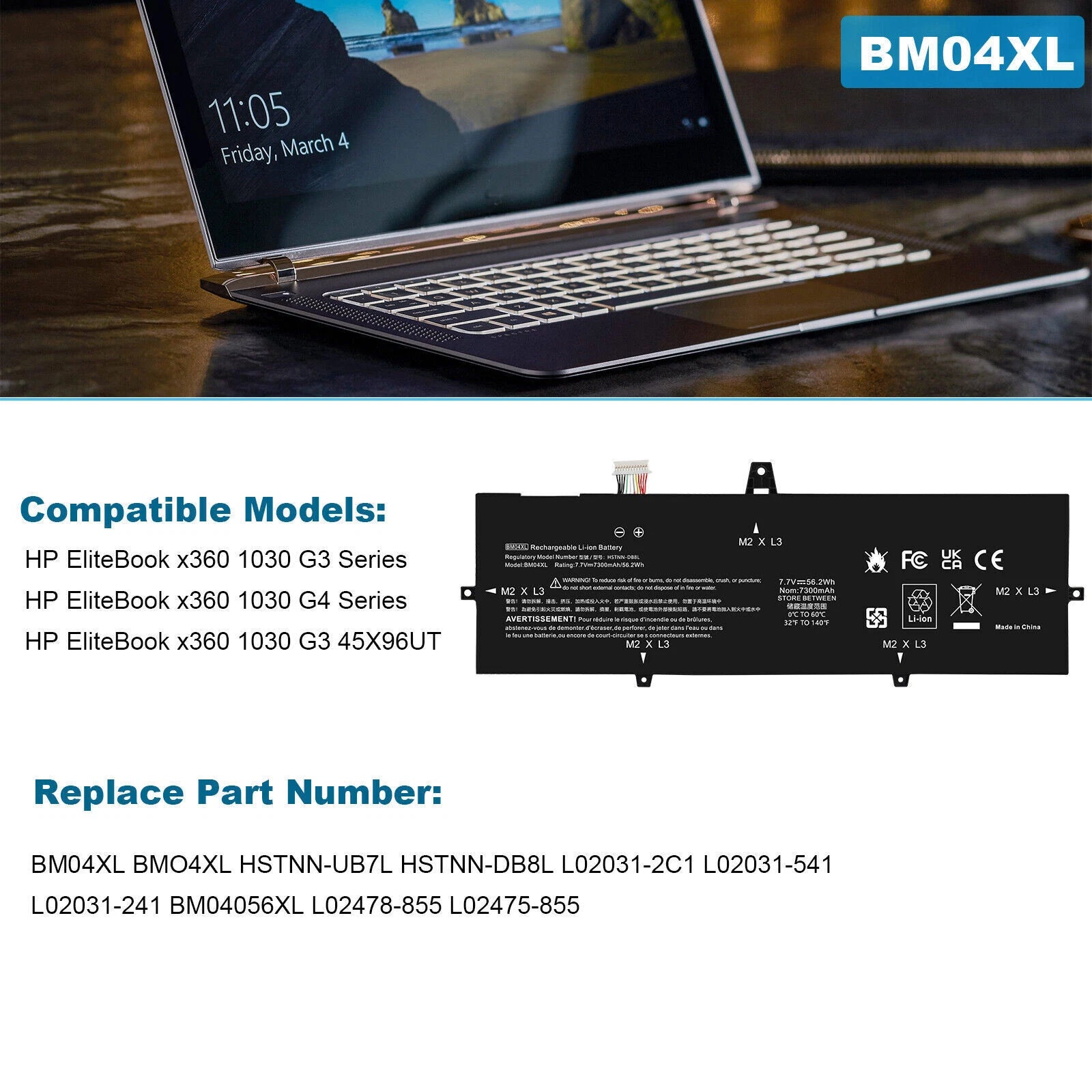 BM04XL Battery for HP EliteBook X360 1030 G3 G4 BMO4XL HSTNN-DB8L L02031-2C1