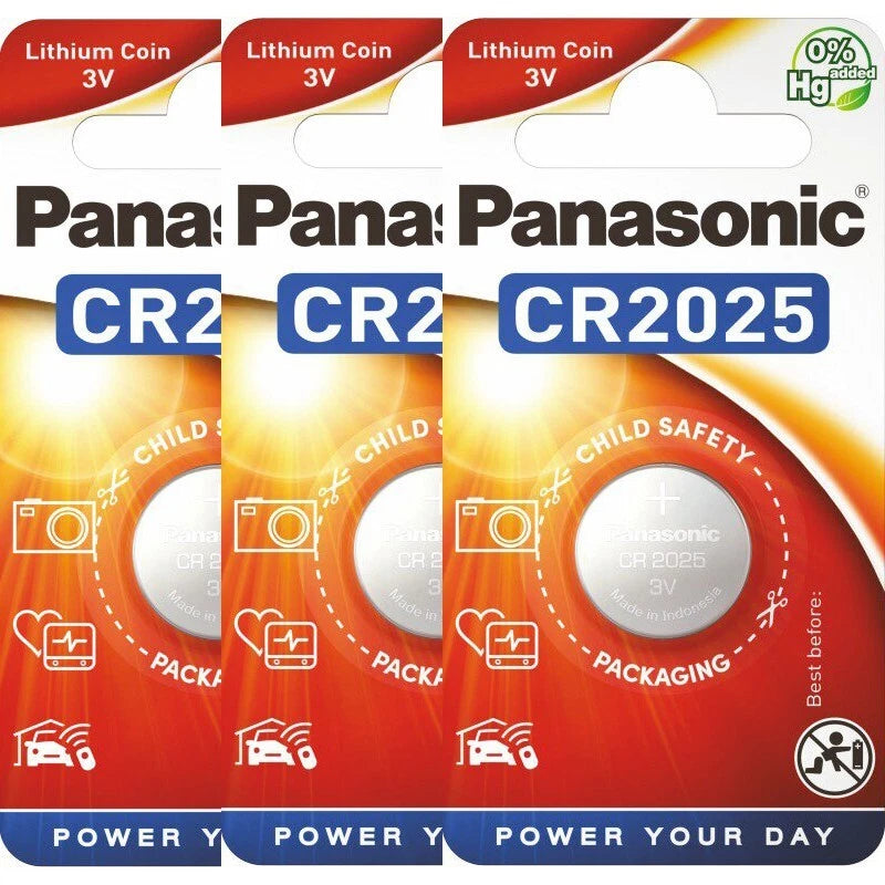 Panasonic CR2025 2025 3V Lithium Coin Cell Battery, 3 Count