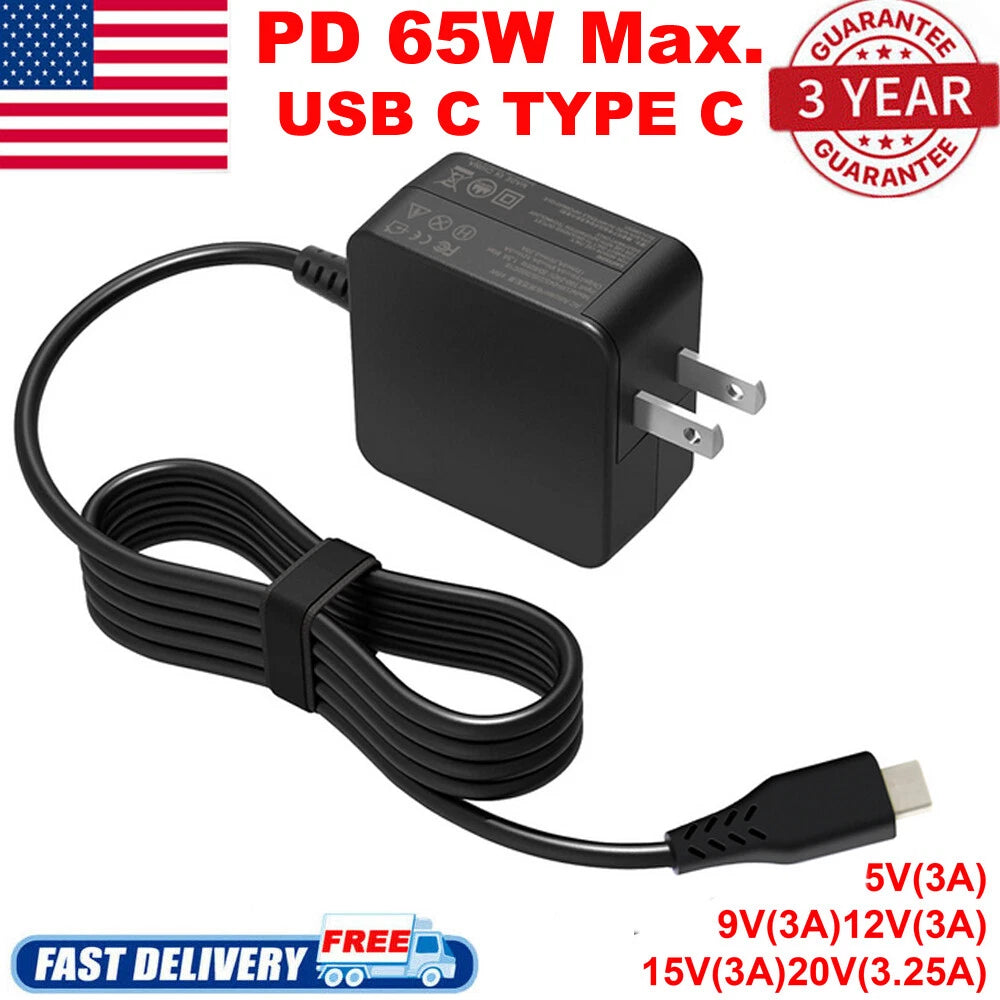 NEW 65W Laptop Charger Type C USB-C Adapter For Lenovo Asus HP Dell MacBook pro