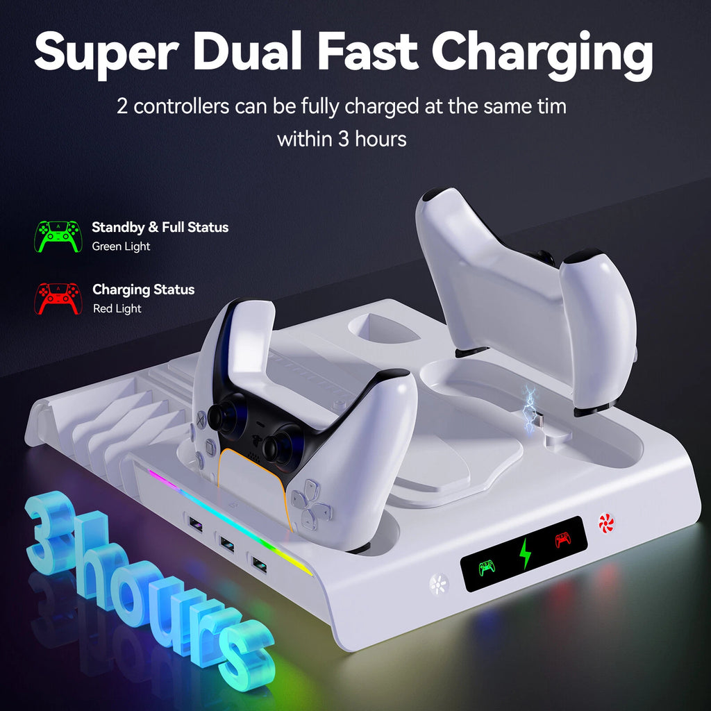 For PS5/PS5 Slim/PS5 Pro Vertical Cooling Fan Stand Controller Charger Station