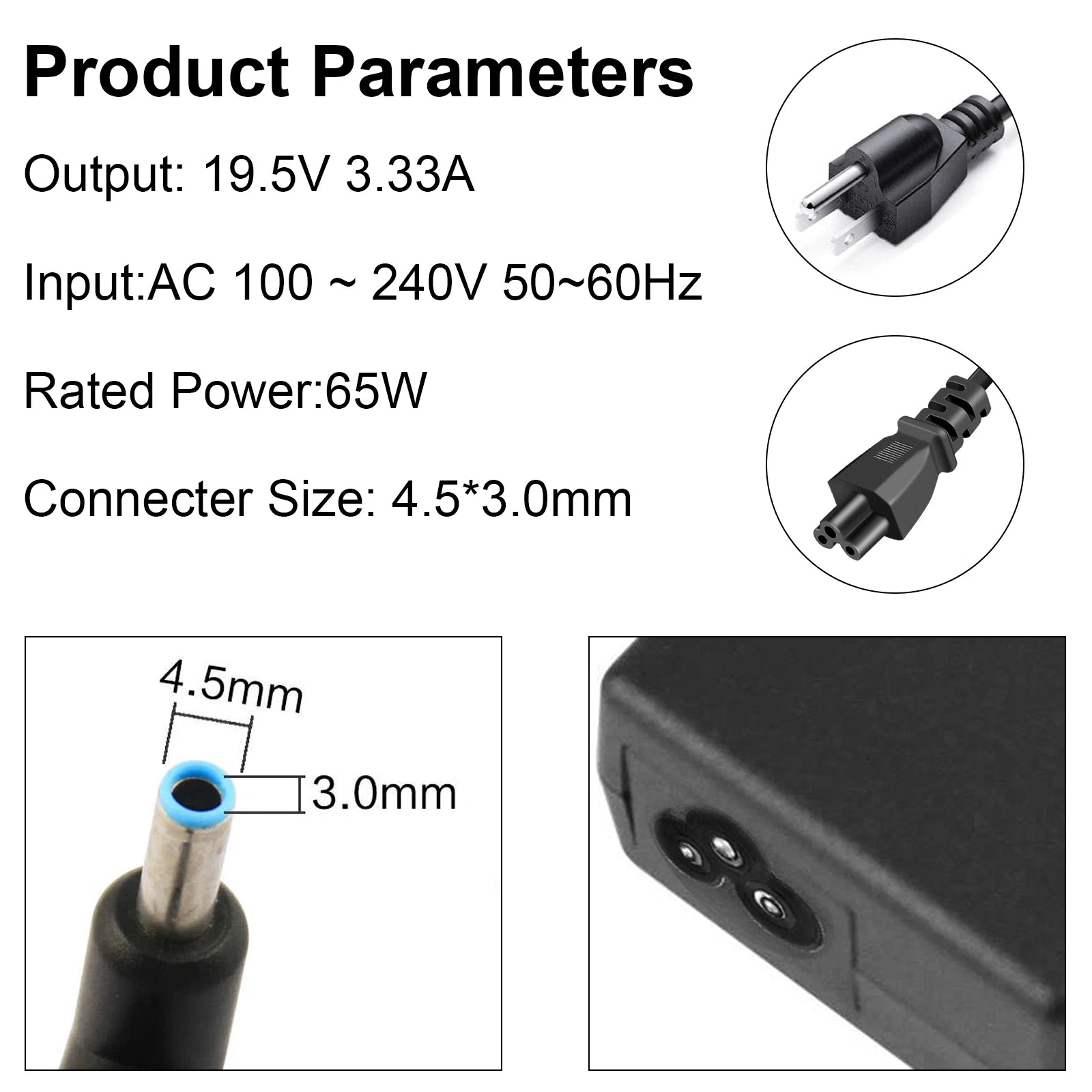 65W For HP Pavilion, Envy, Spectre, Elitebook, Probook AC Adapter Charger