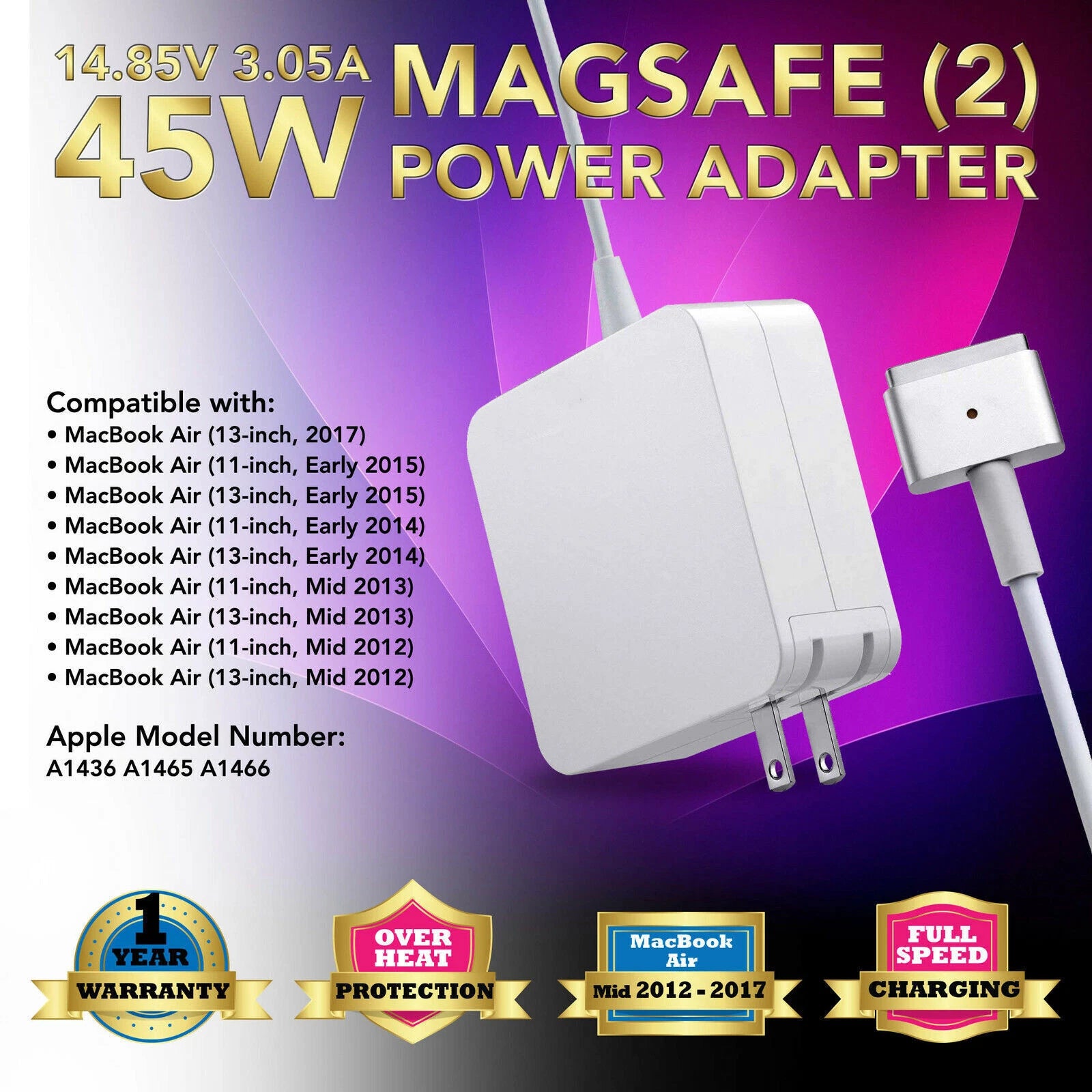 45W Power Adapter Charger for Apple Macbook Air 11" 13" 2012 2013 2014 2015 2017