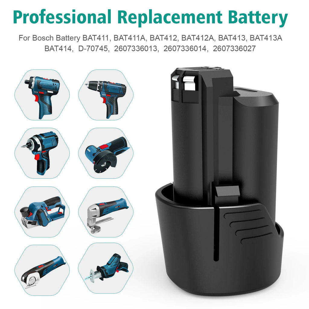 10.8V/12V 4AH Lithium Battery for Bosch BAT411 BAT412 GSR GDR GSB GSA 2607336013