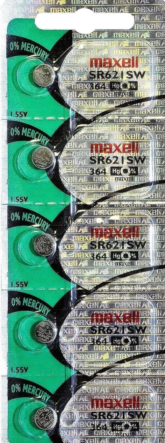 364 MAXELL WATCH BATTERIES SR621SW (5 piece) SR621 SW364 New Authorized Seller