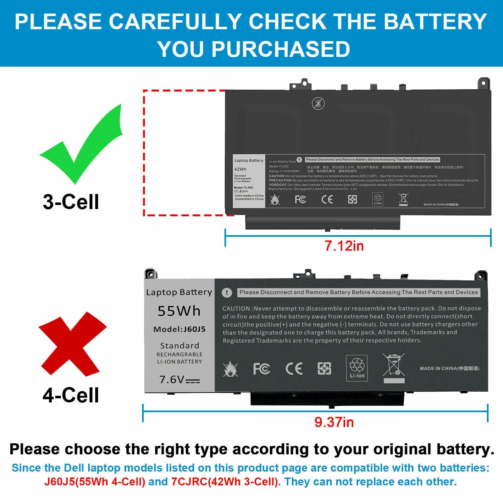 ??7CJRC Battery For Dell Latitude 7470 7270 E7470 E7270 Series KNM09 42WH 11.4V
