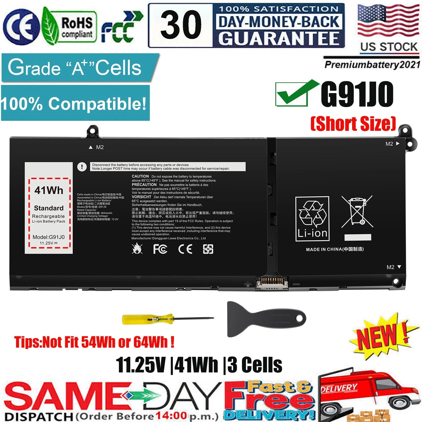 ?G91J0 Battery For Dell Inspiron 15 5510 5515 5518 3510 3511 3515 3520 3530 3535