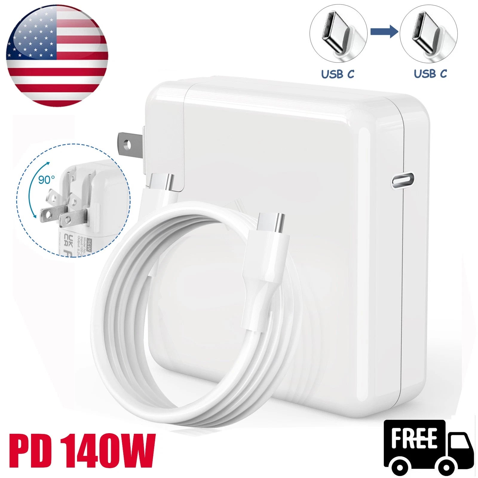 140W PD USB C Adapter Charger For MacBook Air13"/MacBook Pro16"14"2023 2022 2021