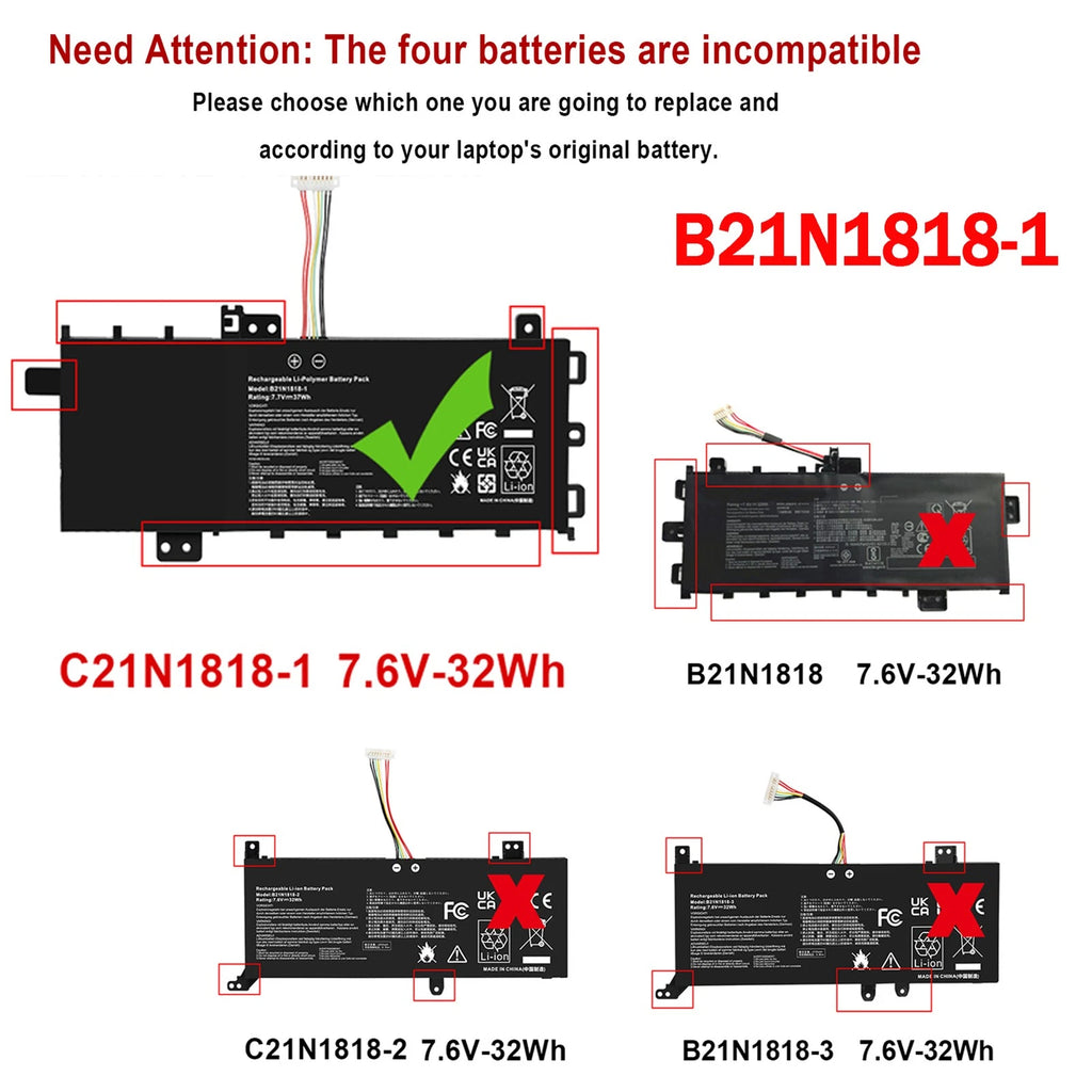 Replace C21N1818-1 Battery For Asus VivoBook F512D F512F 0B200-03280800 37Wh New