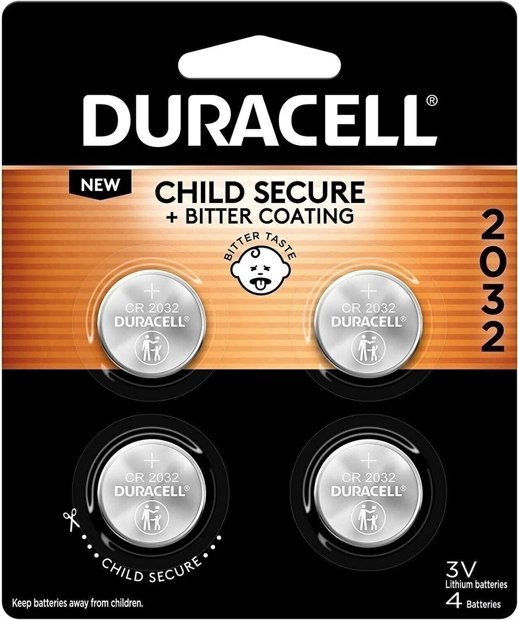Duracell CR2032 3V Lithium Battery, Child Safety Features, 4 Count Pack,...
