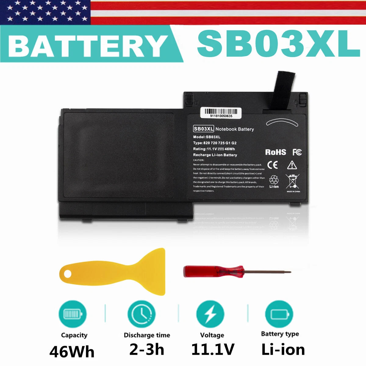 ?SB03XL Battery For HP Elitebook 720 G1 G2 725 820 825 717378-001 716726-421 46W