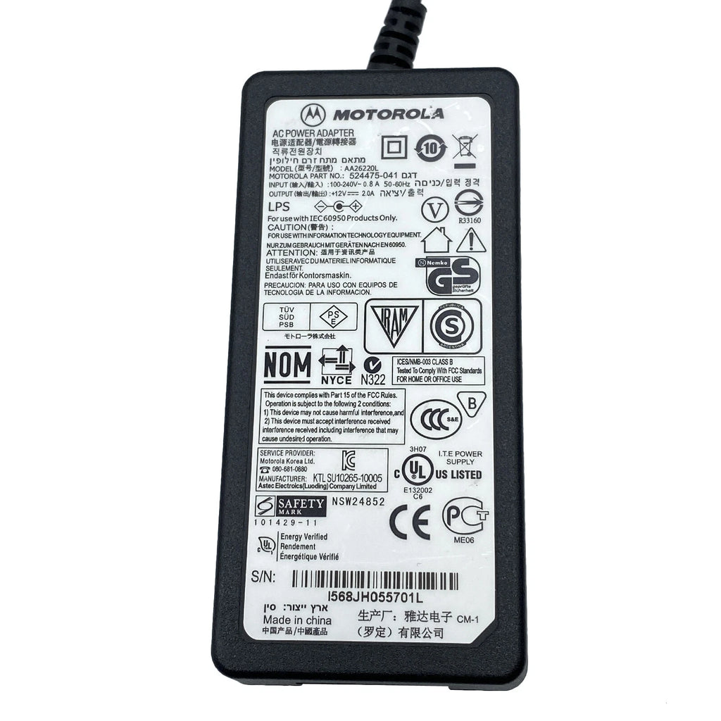 New Genuine Motorola AA26220L AC Power Supply Adapter 524475-041 - 12V 2A 24W