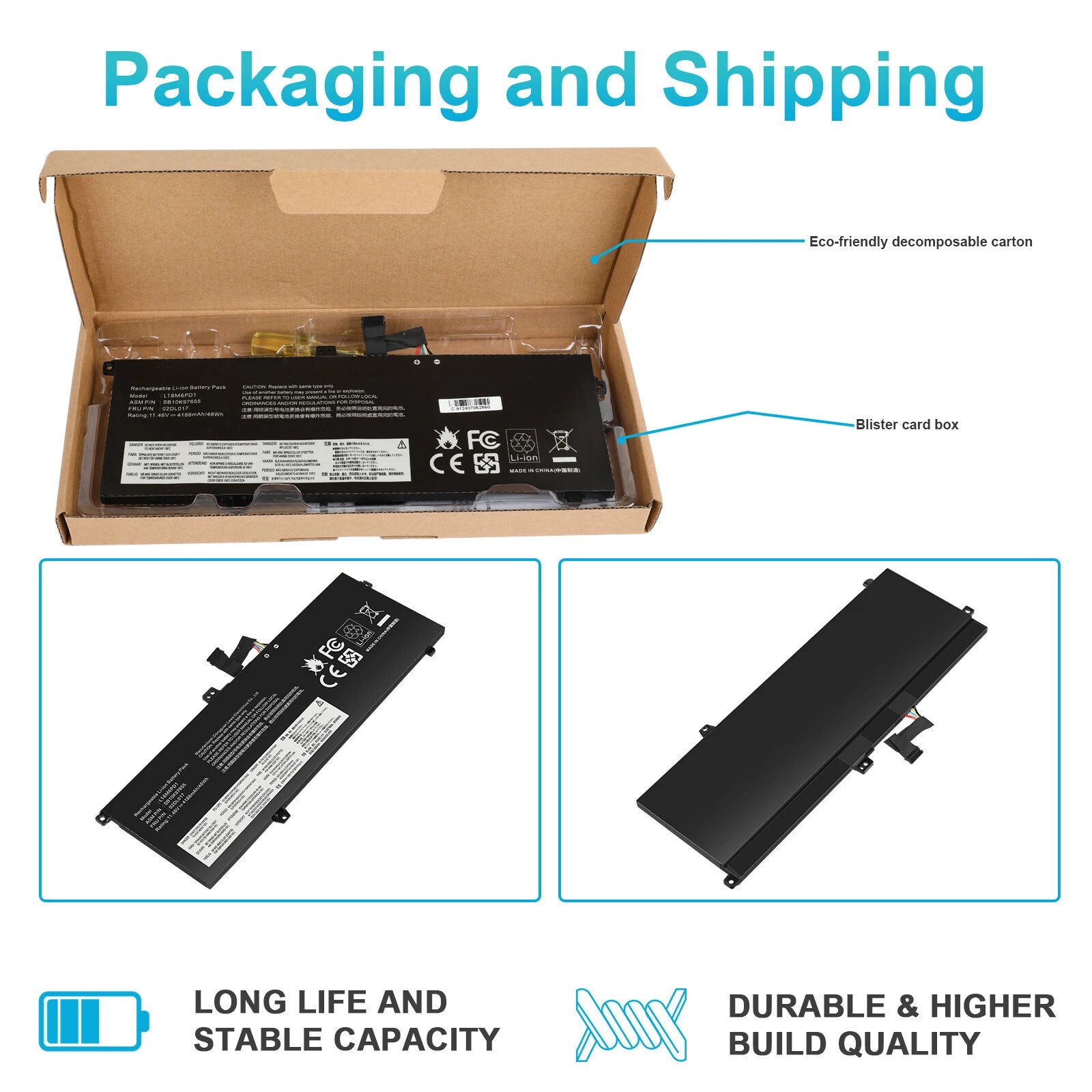 48WH L18M6PD1 L18C6PD1 BATTERY FOR LENOVO THINKPAD X13 X390 X395 SERIES 02DL017