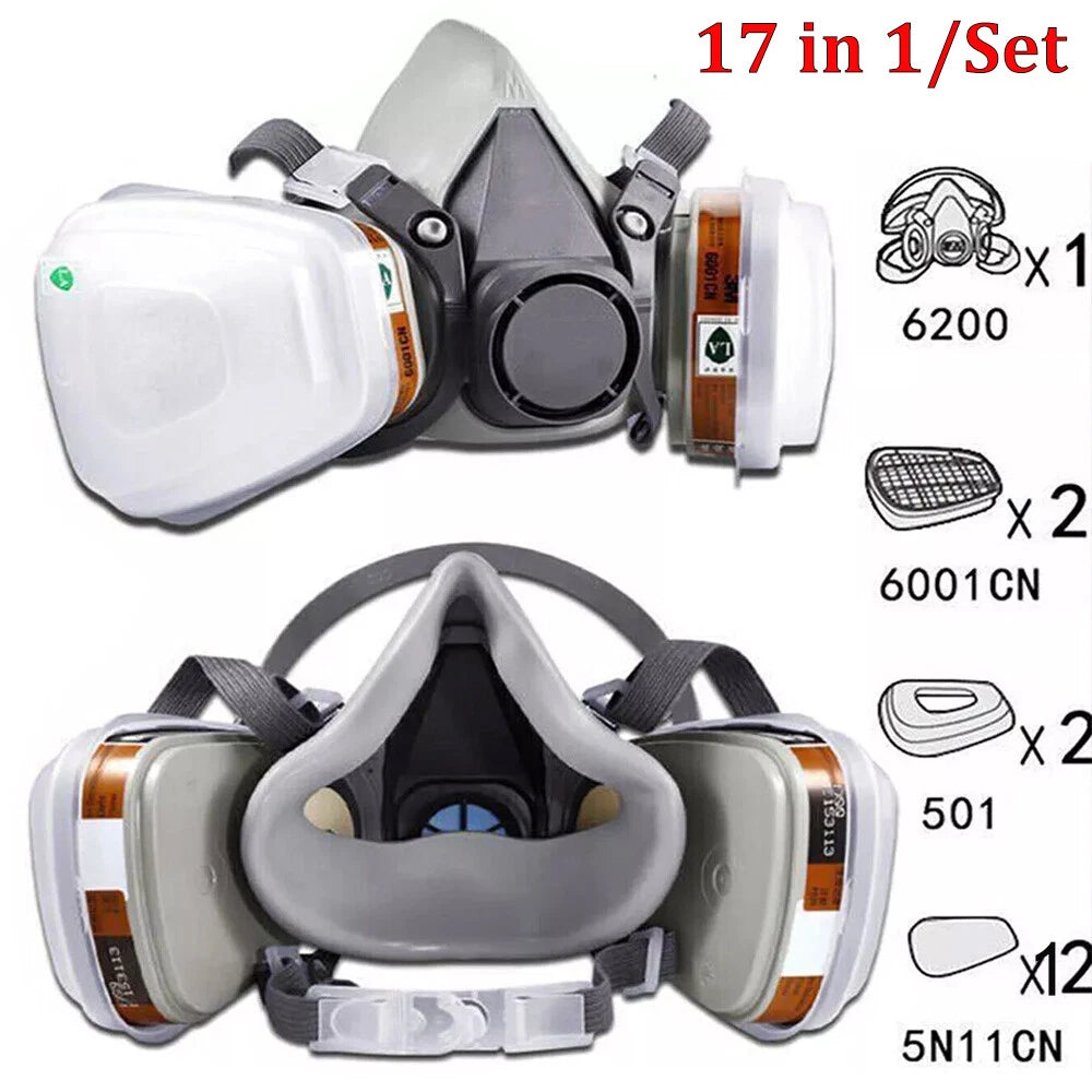 17in1 Half Face Gas Mask Facepiece Spray Painting Respirator Safety Kit For 6200