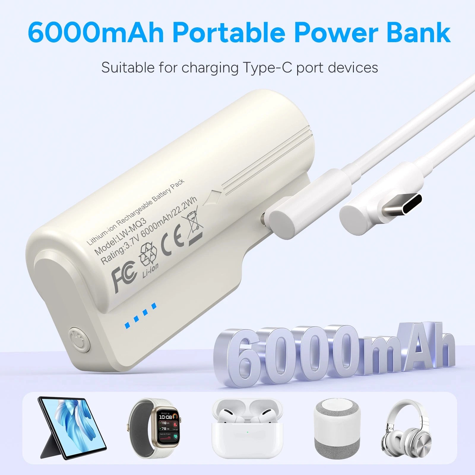 6000mAh Extended Battery Pack W/Type-C Cables For Meta Quest 2 and Quest 3/3S
