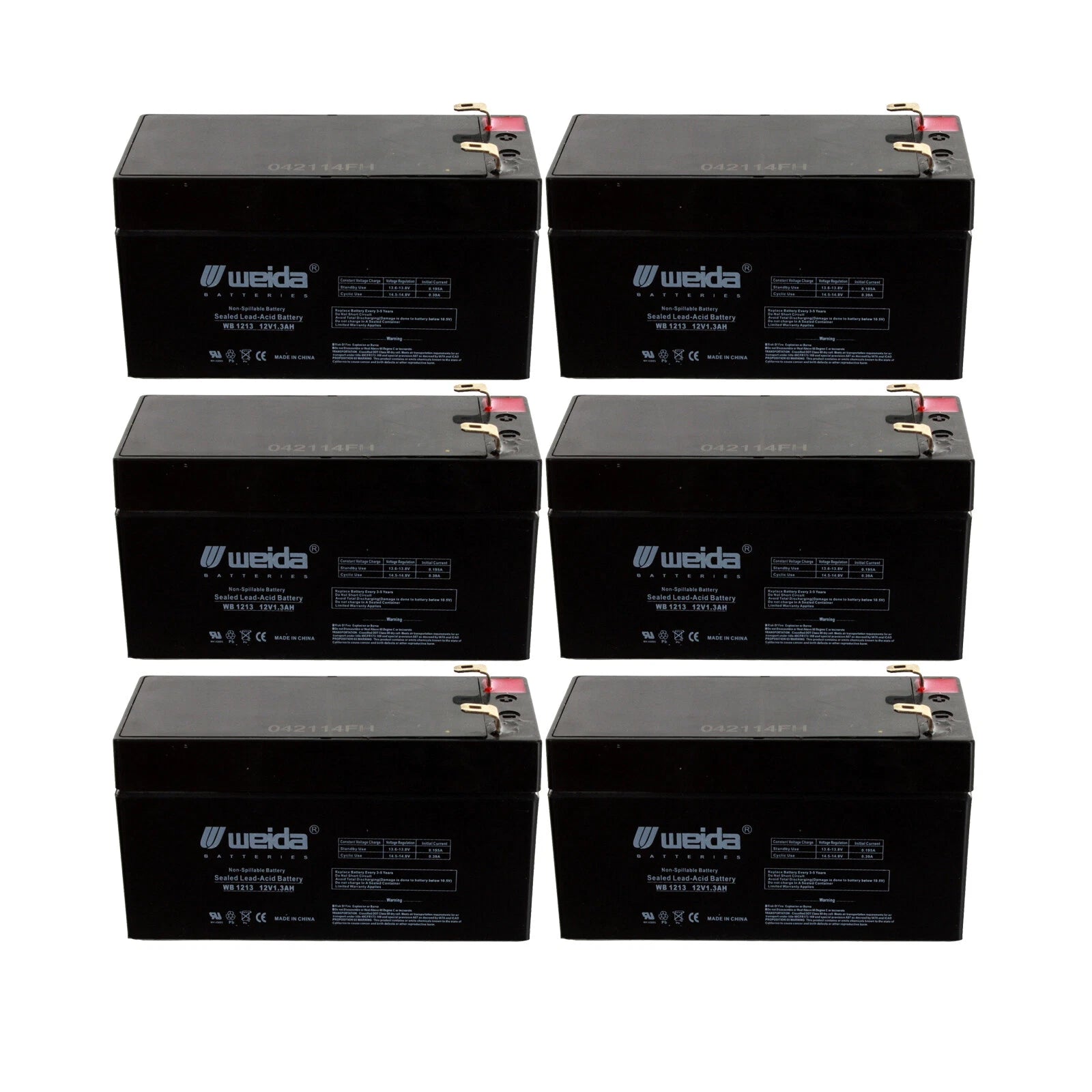 NEW 6pc 12V 1.3Ah SLA Battery WB1213 For UB1213, D5738, WKA12-1.3F