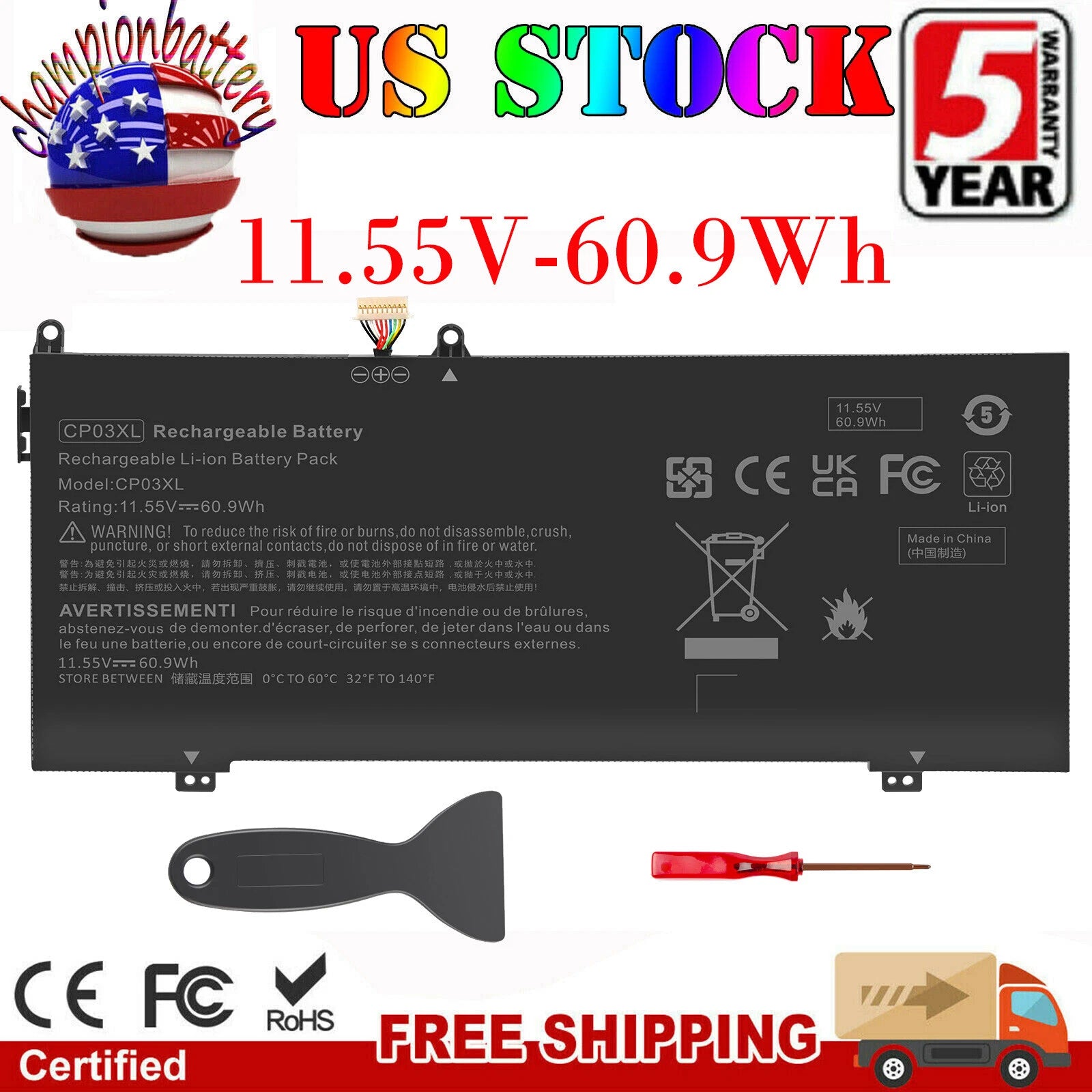CP03XL Battery for HP Spectre X360 13 13-ae000 13-ae011dx 13-ae012dx 60.9Wh US