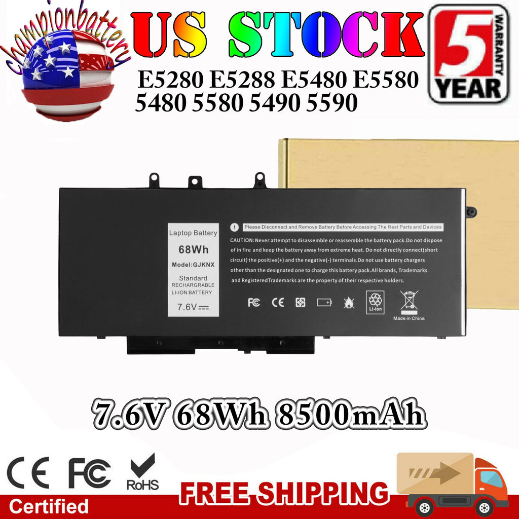 68Wh GJKNX Battery/Charger for Dell Latitude 5480 5580 5280 5490 5491 5580 5590