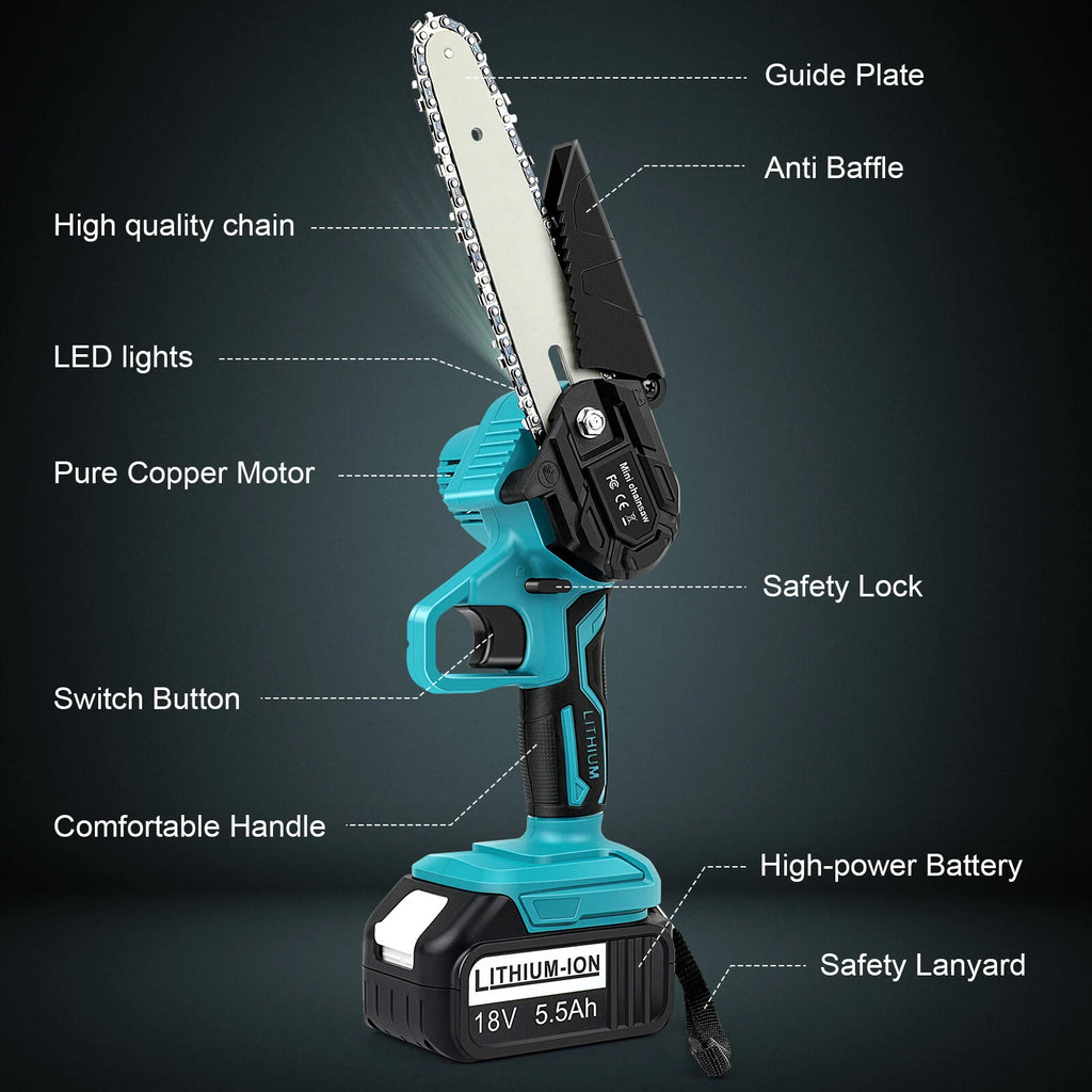 6"+4" Electric Mini Chainsaw Handheld Cordless Wood Cutter 2 Battery For Makita