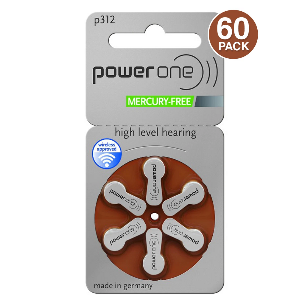 60 PowerOne Hearing Aid Batteries SIZE 10, 13, 312, Implant Made in Germany-2029