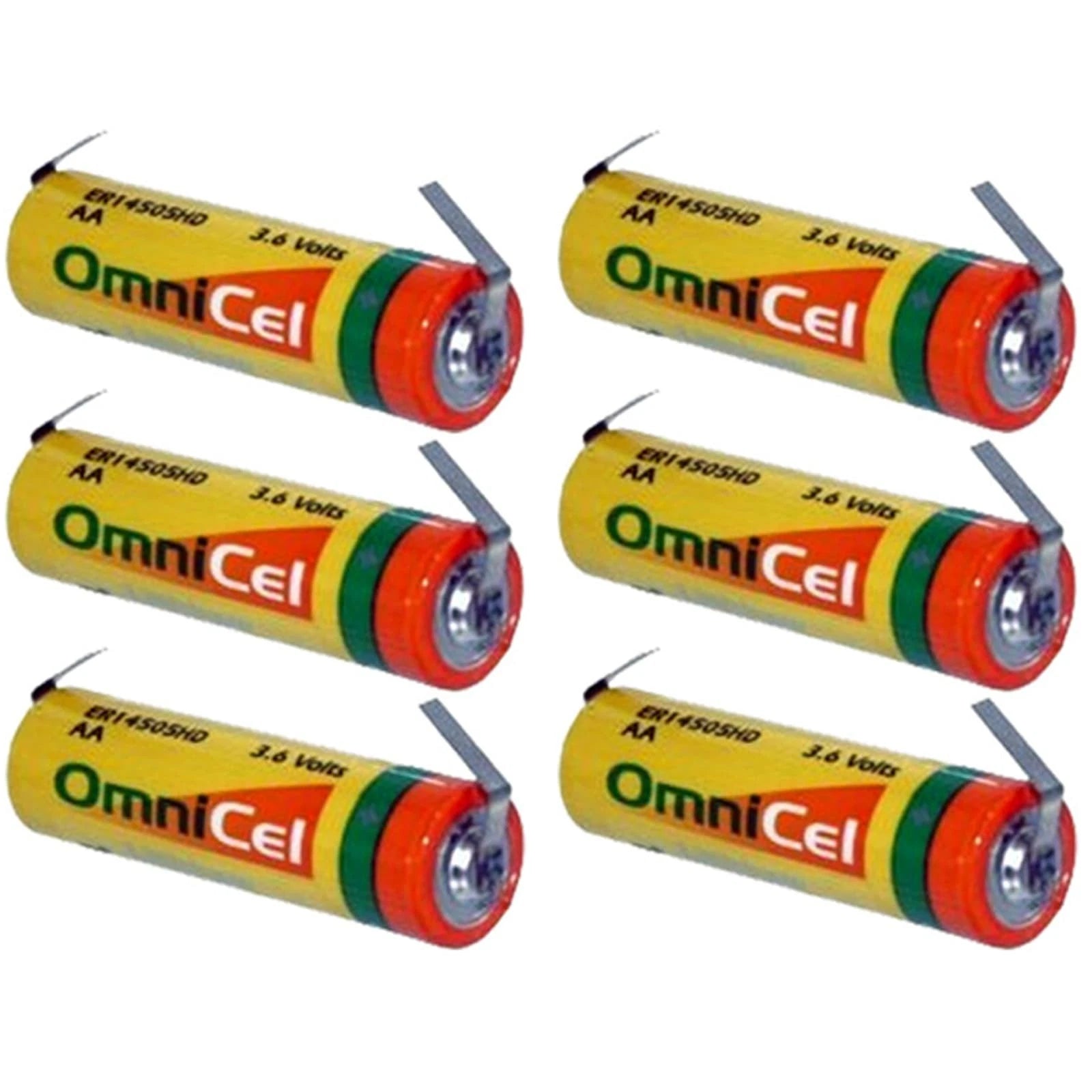 6x OmniCel ER14505HD 3.6V Sz AA Lithium Battery Tabs Sensors Detectors