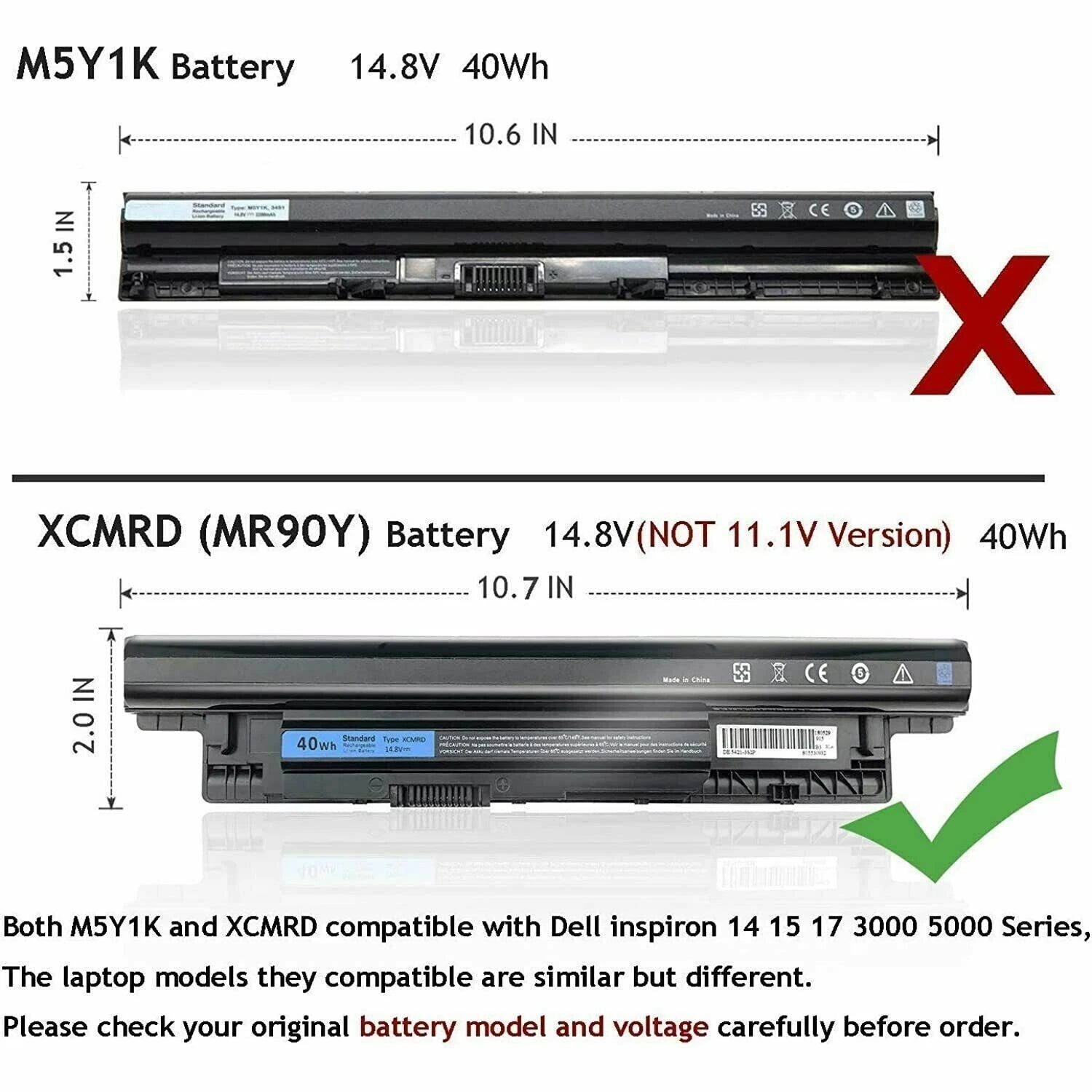XCMRD MR90Y Battery 40Wh For Dell Inspiron 3421 5421 15-3521 3537 3542 5521 3721