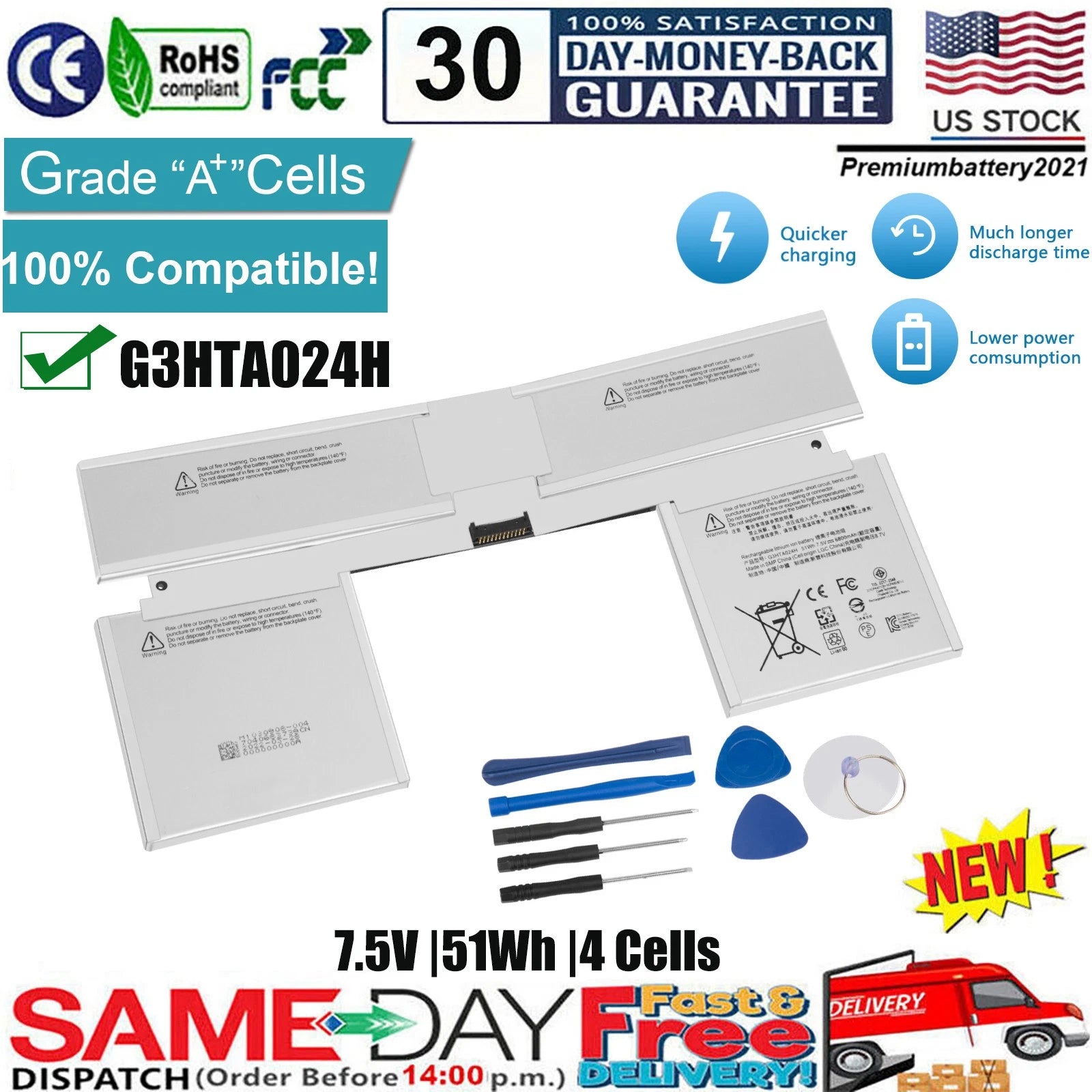 ?G3HTA024H Keyboard Battery for Microsoft Surface Book 1 Model 1703 1704 1705 US
