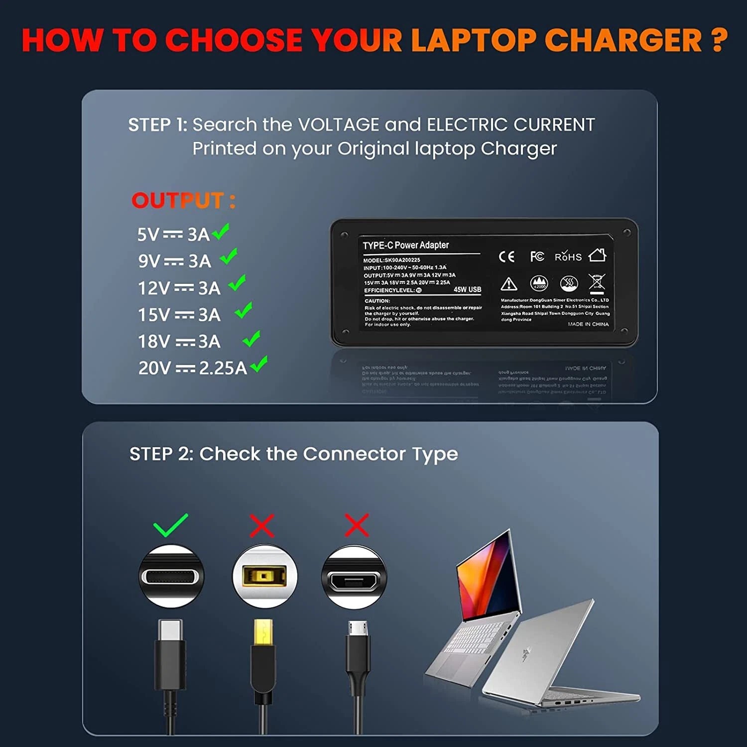 For Acer Chromebook 315 Charger Spin 311 Ac Adapter Power Cord 45W USB-C Type C