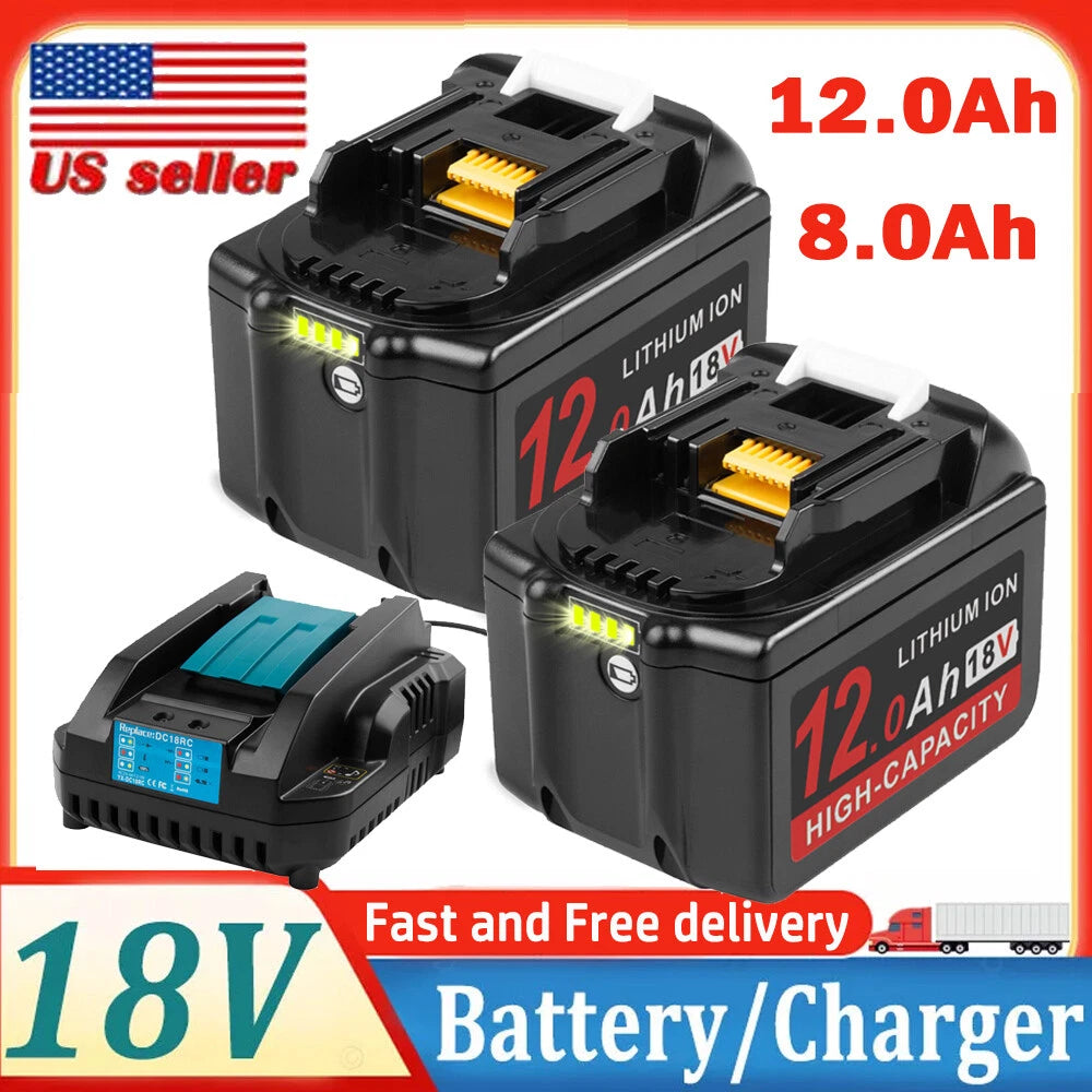 2Pack 12.0Ah 8.0Ah Battery For Makita 18V Lithium BL1860 BL1850 BL1830/ Charger