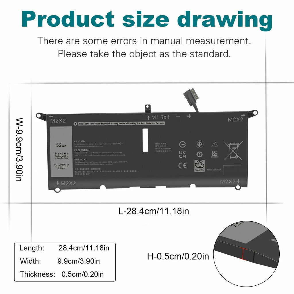 DXGH8 Battery For Dell XPS 13 9370 9380 Inspiron 7000 Latitude 3301 Vostro