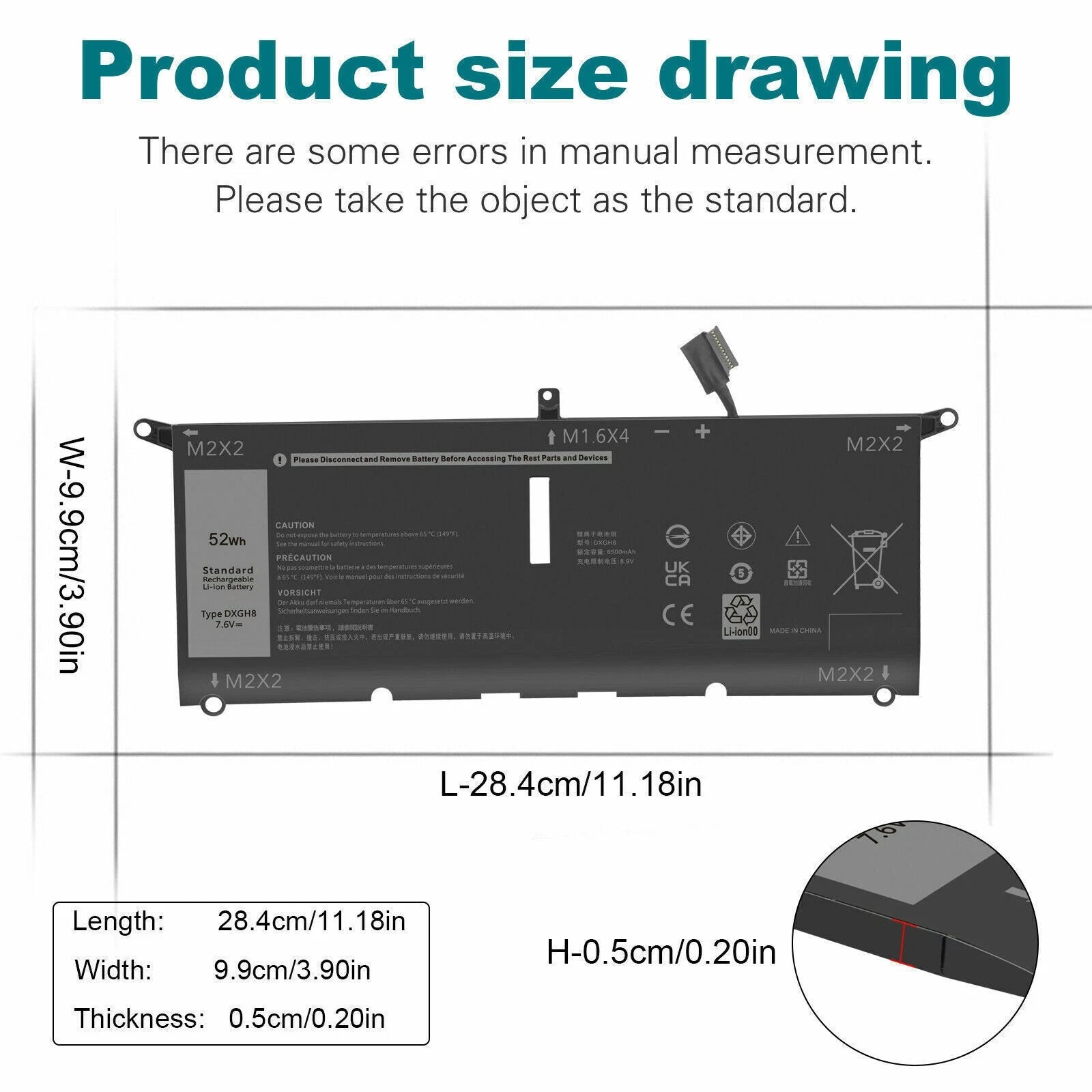 DXGH8 Battery For Dell XPS 13 9370 9380 Inspiron 7000 Latitude 3301 Vostro