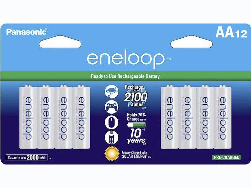 Panasonic Eneloop AA 12 Rechargeable Batteries up to 2100 Charges, 2000 mAH