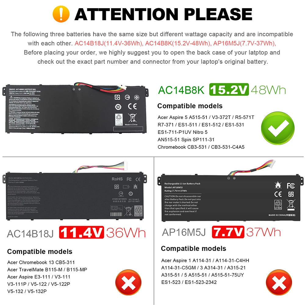 AC14B8K Battery for Acer Chromebook CB5-311 CB3-531 CB5-571 4ICP5/57/80 3ICP5