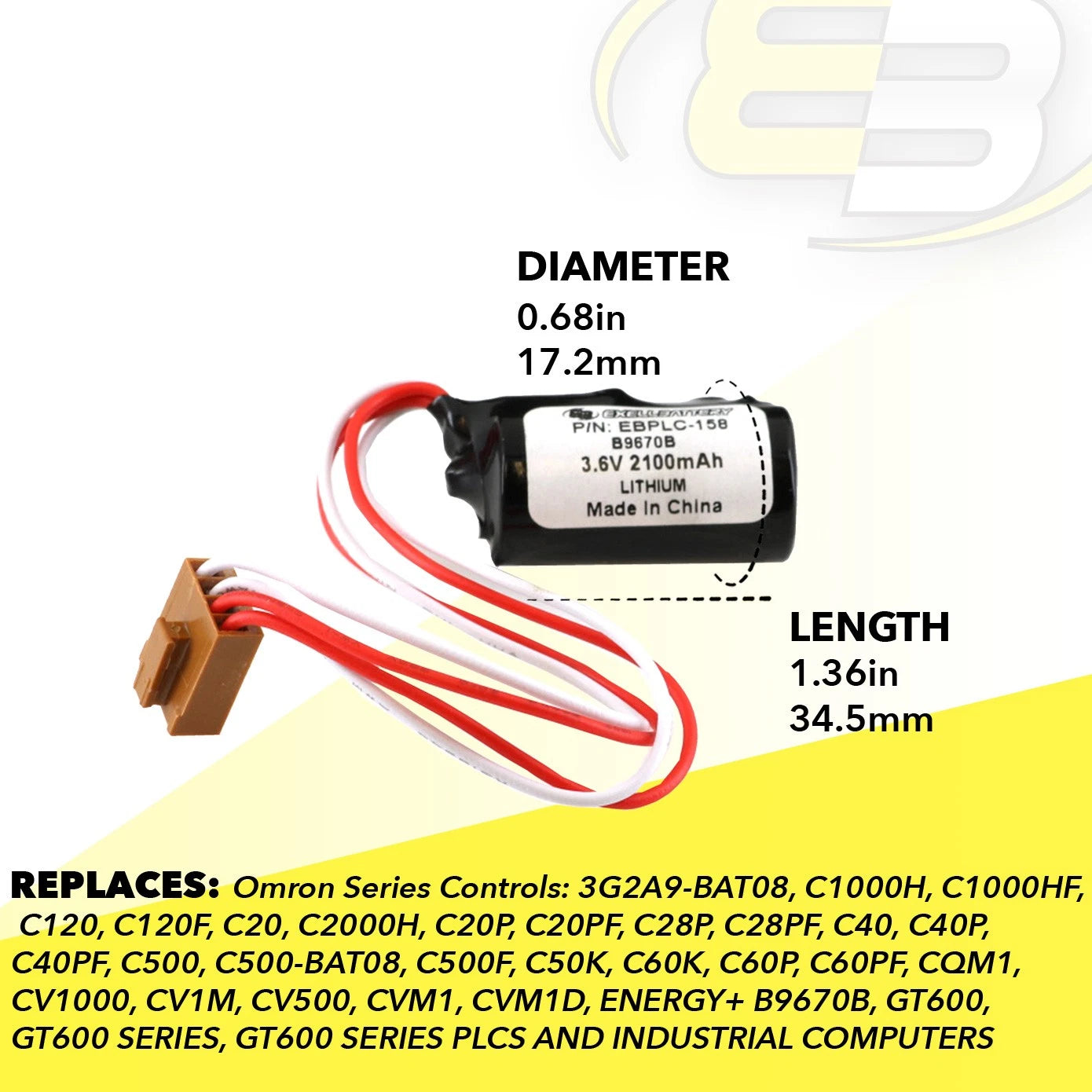 Computer Battery For Omron 3G2A9-BAT08, C1000HF SERIES